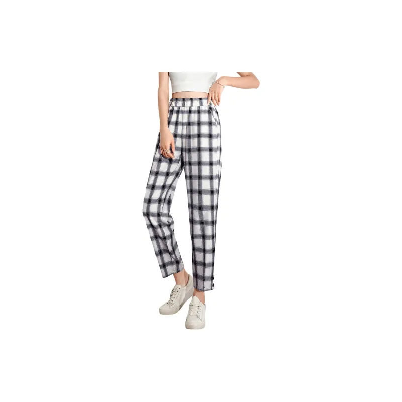 H YXIANG Casual Pants Women's White Plaid-2