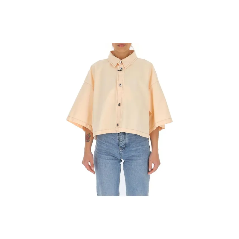 Bottega Veneta Wide Sleeved Cropped Denim Shirt-1