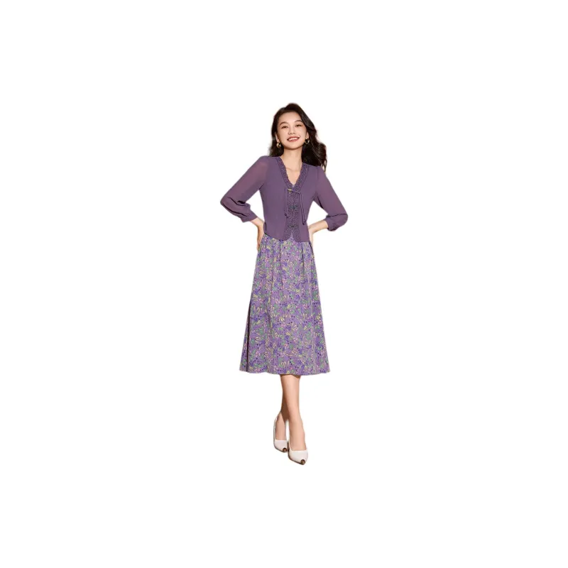 Mylan Two Piece Skirt Sets Women's Purple-4