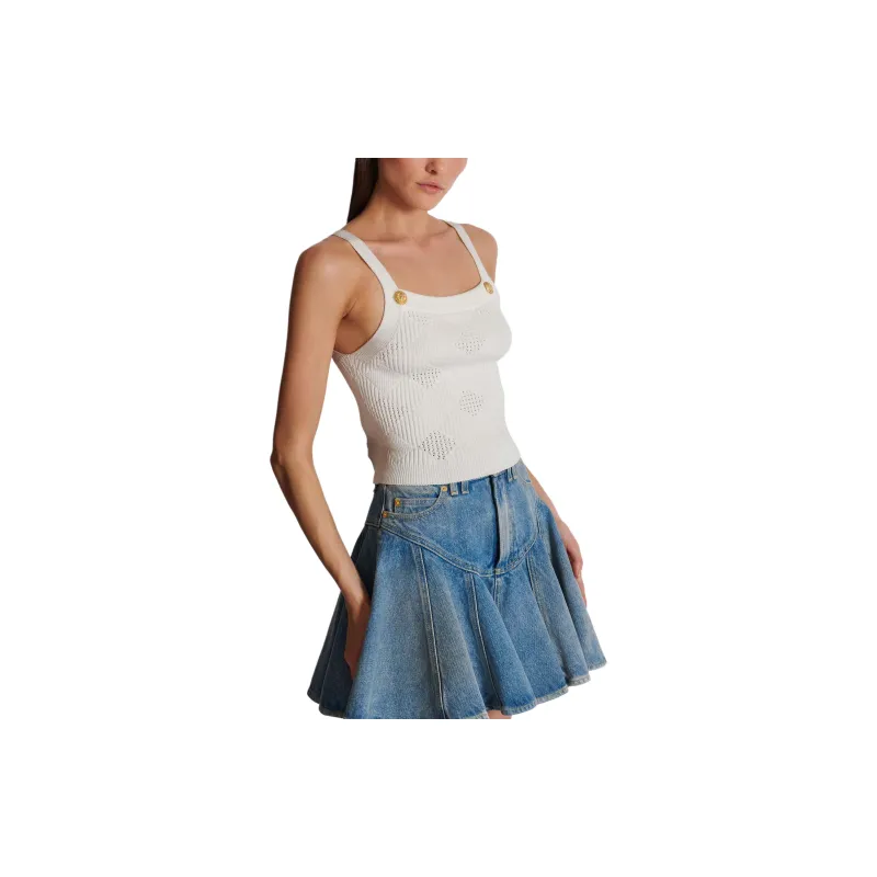 BALMAIN Vichy gingham Knit Tank Top-4