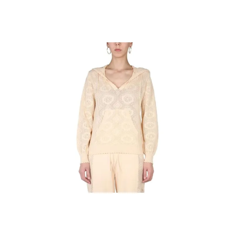 MOSCHINO V-Neck Pattern Knit Hoodie-2