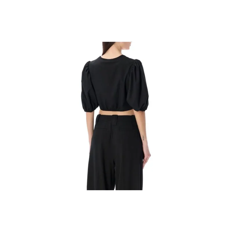 GANNI Puff Sleeved Cropped Top-3