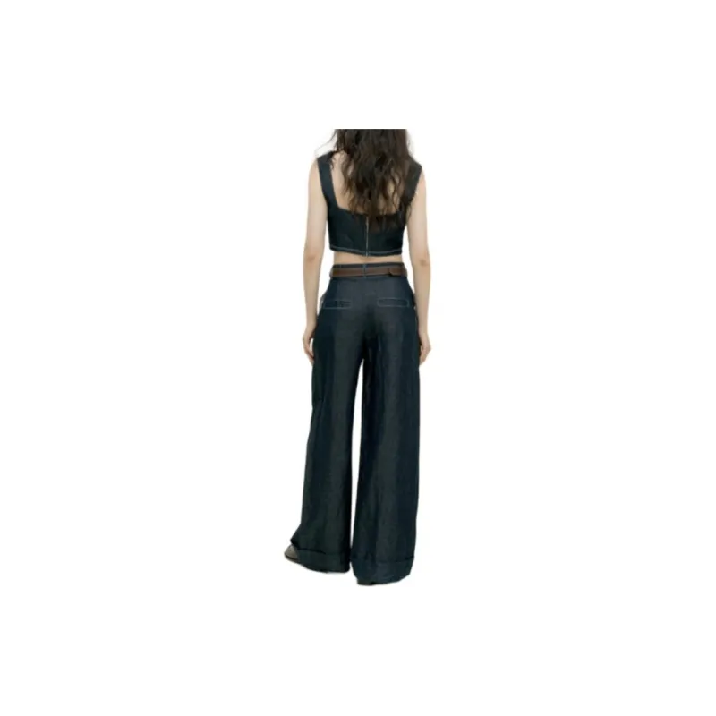 YOEYYOU SS24 Casual Pants Women's Denim Blue-2