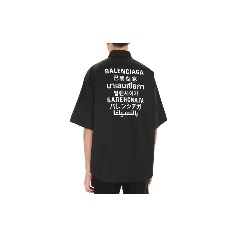 Balenciaga Languages Short Sleeve Button Down Shirt 'Black'-2