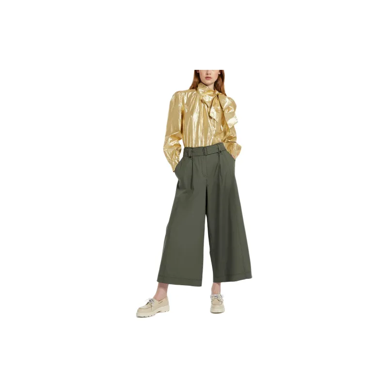 WEEKEND MaxMara Recco Collection Cotton Canvas Trousers Casual Pants Women's Khaki-1