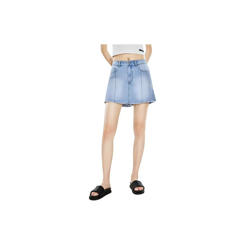 COVERINS Denim Short Skirts Women's Light Blue-2