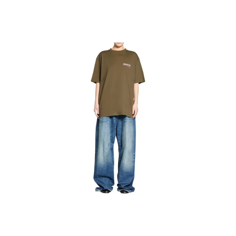 Balenciaga Regular T Shirt Women's Green Loose Fit Style-2
