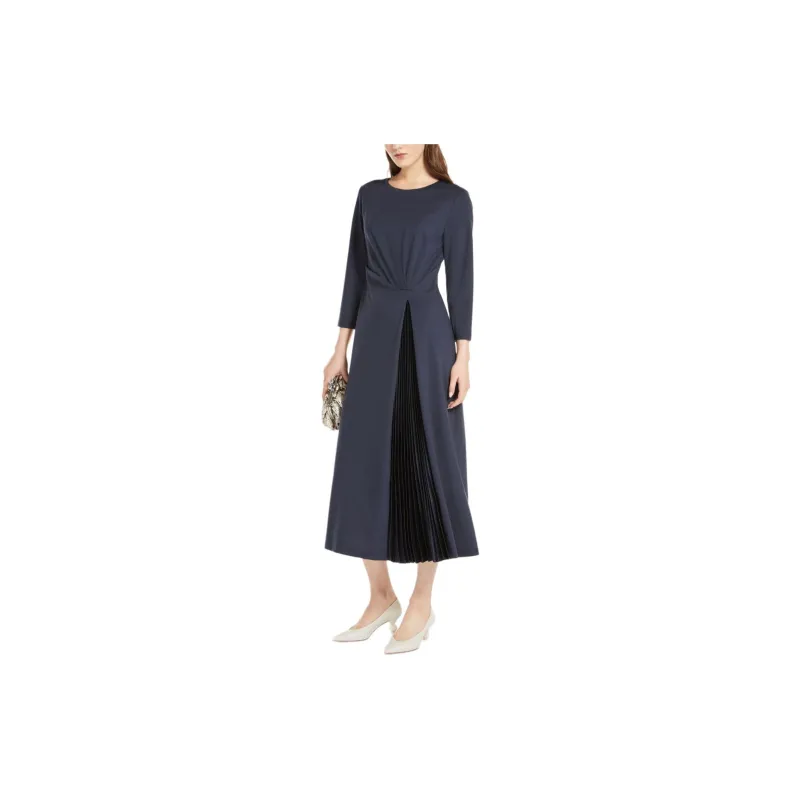 WEEKEND MaxMara Gessy Collection Pleated Jersey Dress Long-Sleeved Dresses Women's Navy-3