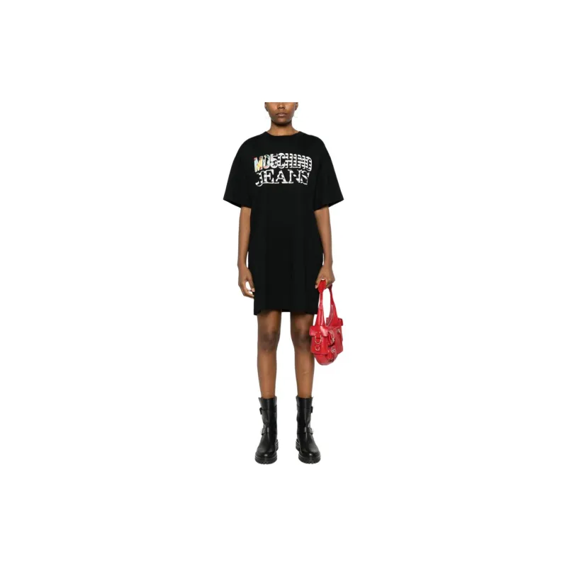 MOSCHINO Jeans Logo Printed Crewneck T-Shirt Dress-1