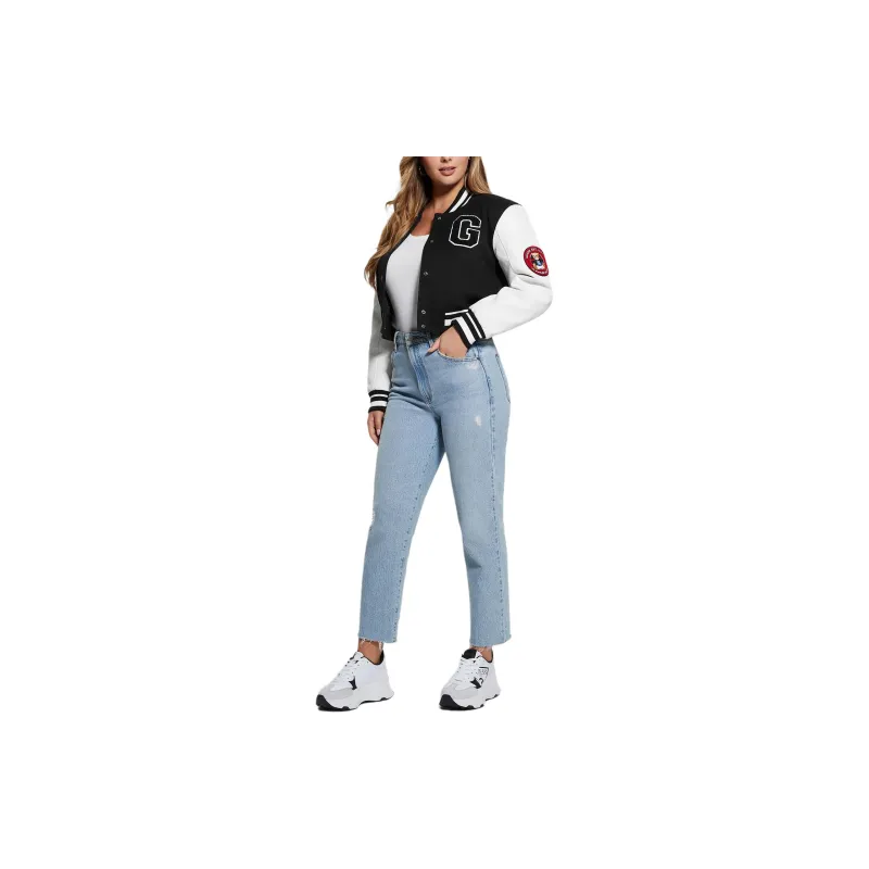 GUESS Bear Varsity Jacket Jackets Coats Women's Black-3