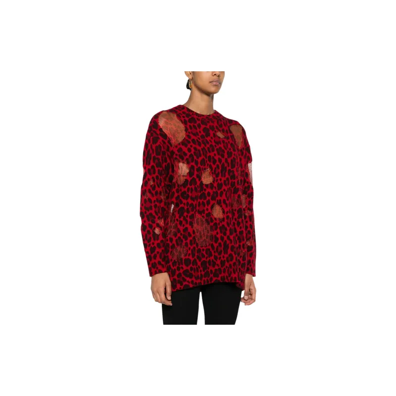 VERSACE Leopard-Printed Semi-Sheer Panelled Jumper-2
