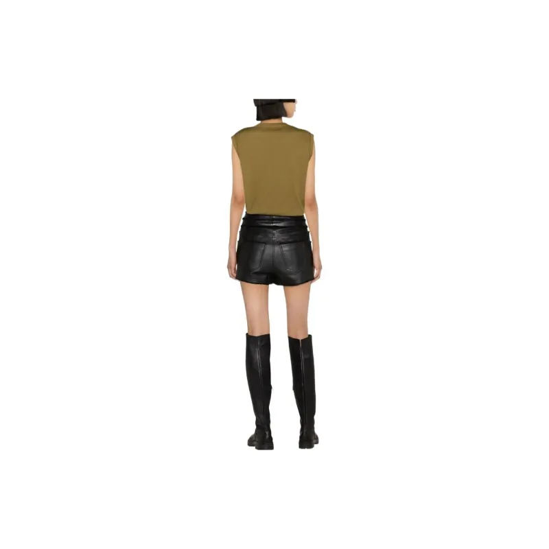 BALMAIN High Waist Leather Shorts-2