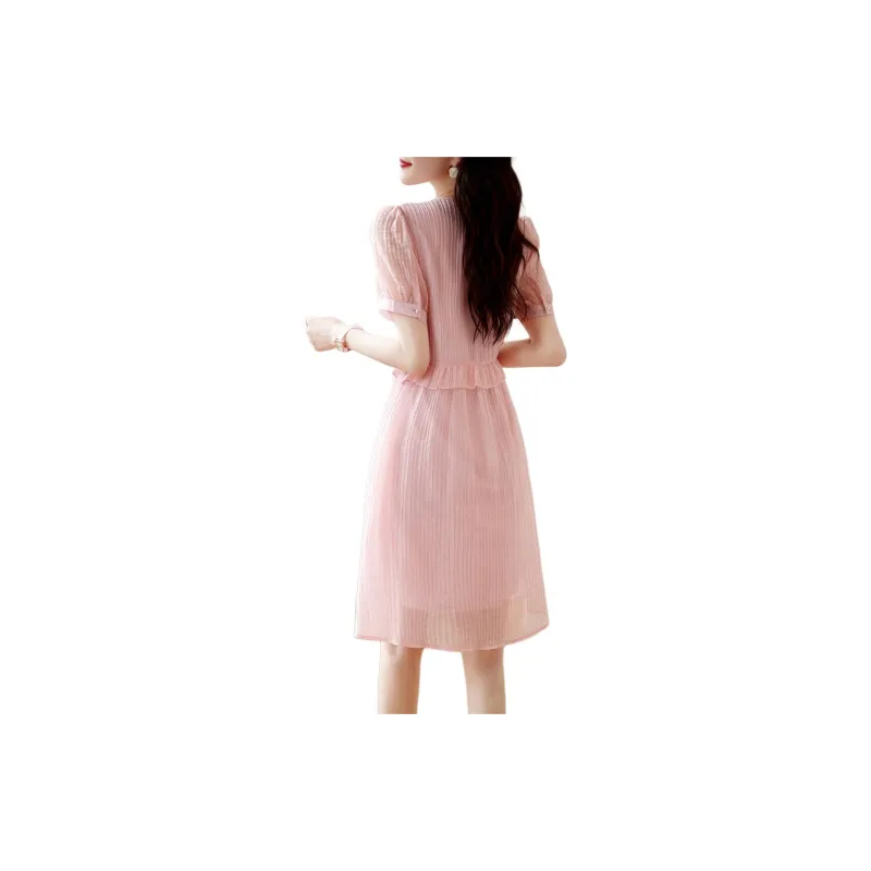 Still Quiet Short Sleeved Dress Women's Pink-2
