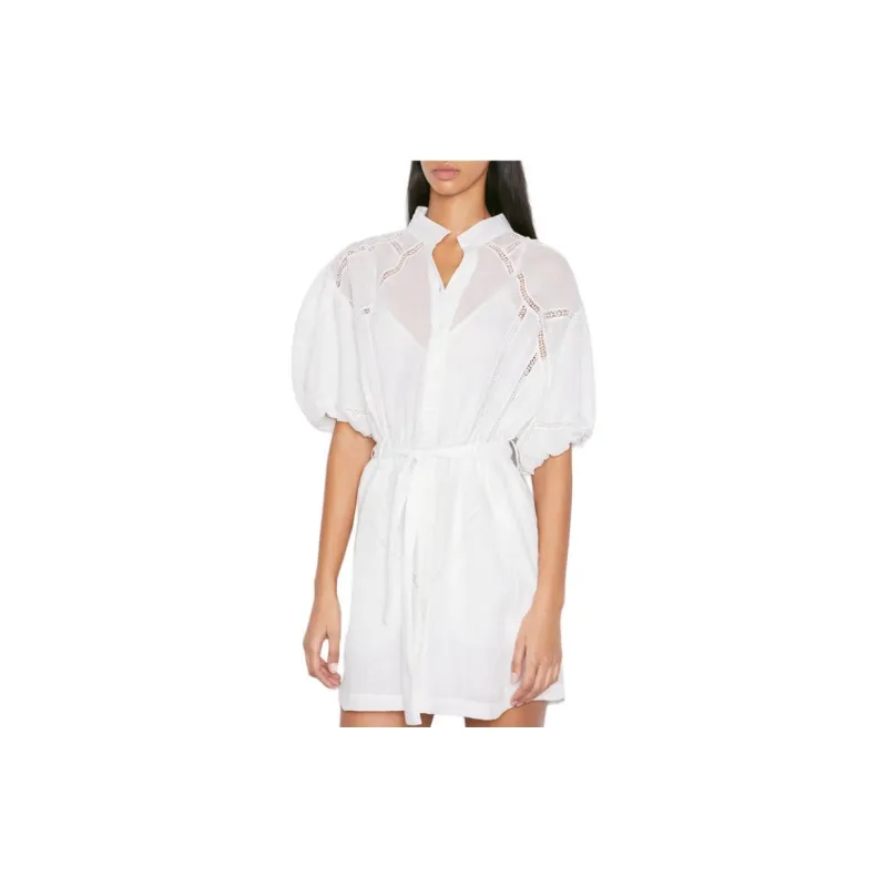 FRAME Short Sleeved Dress Women's White-1