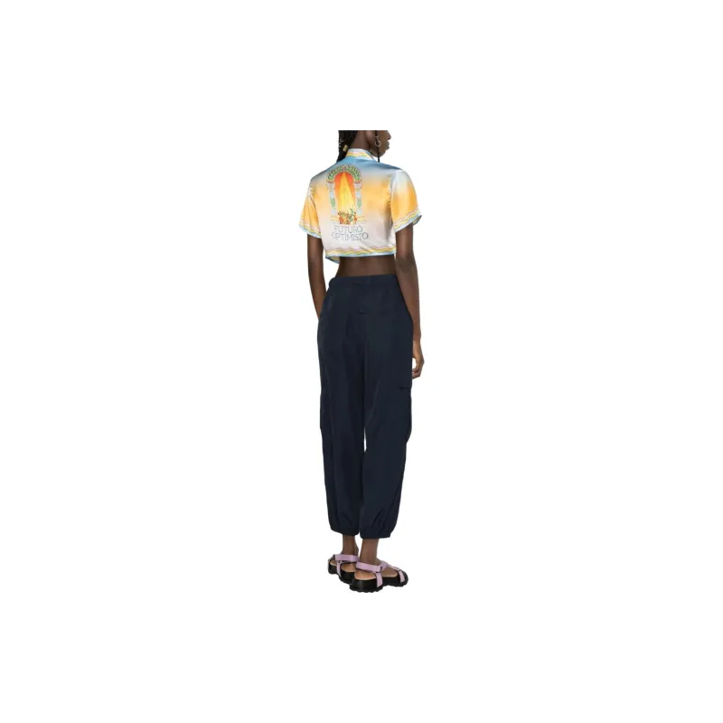 CASABLANCA Cuban Collar Cropped Silk Short-Sleeve Shirt 'La Danse'-3
