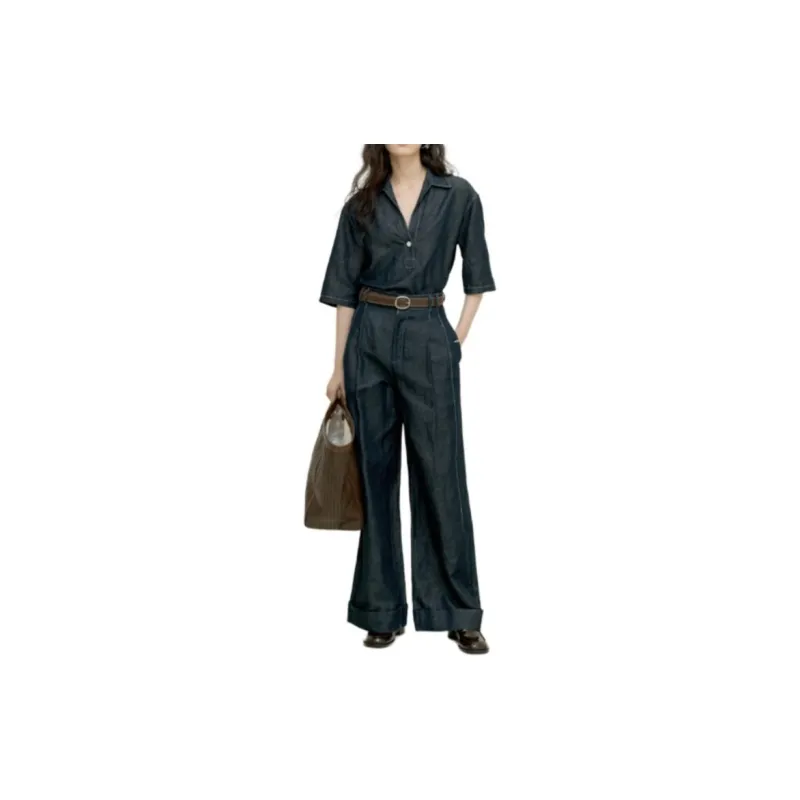YOEYYOU SS24 Casual Pants Women's Denim Blue-1