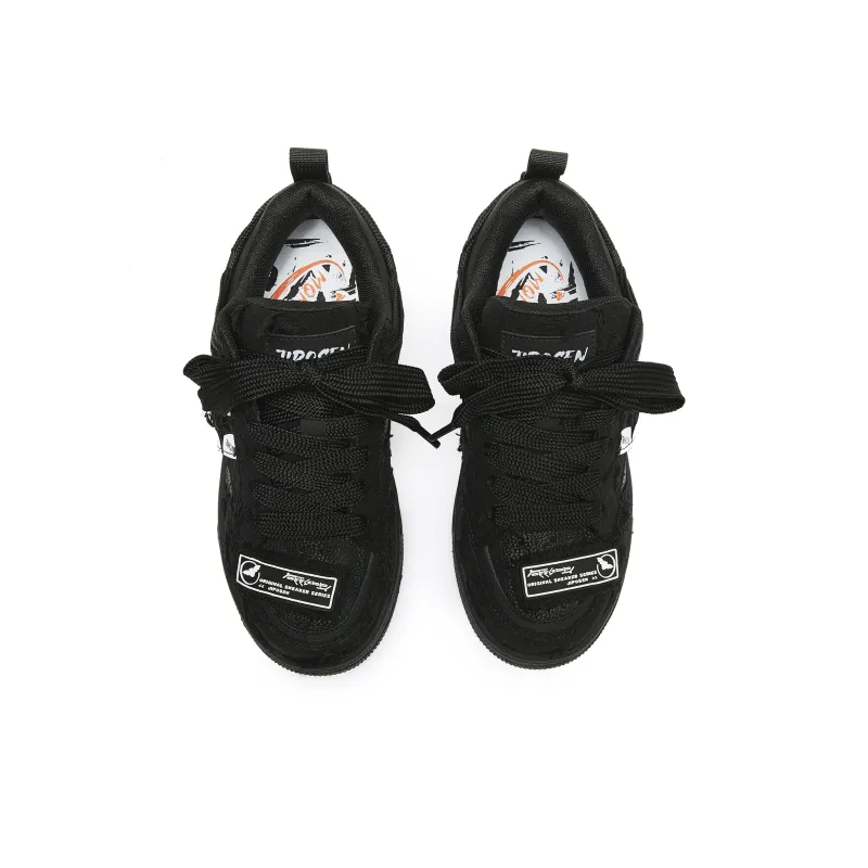 JIPOSEN Wrecking Patch Collection Low Top Classic And Versatile Skateboard Shoes Trend Unisex Black-4