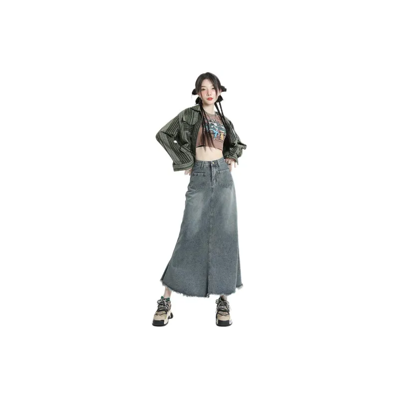 SONGS ALONG Denim Long Skirt Women's Blue-1