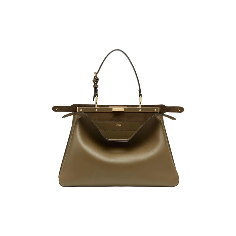 FENDI Peekaboo Calfskin Handbag Large Size Women's Green-1
