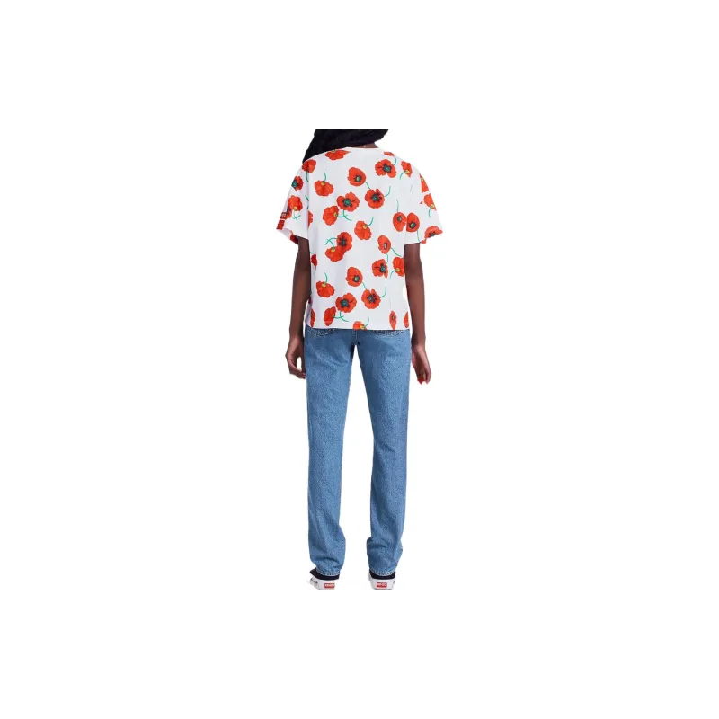 KENZO Poppy Flower Series T-Shirts Women's White-3