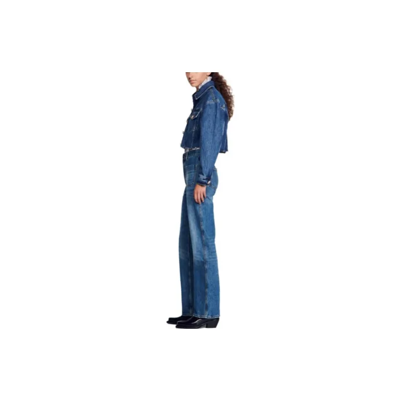 Sandro Crystal-buttons Cropped Denim Jacket-3