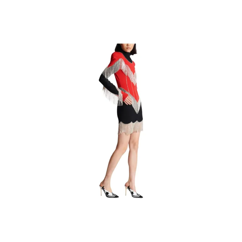 BALMAIN Fringe detailing Roll neck Dress-3