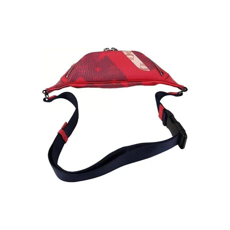 MCM Fursten Visetos Artificial Leather One Shoulder Crossbody Fanny Pack Small Size Men's Red-1