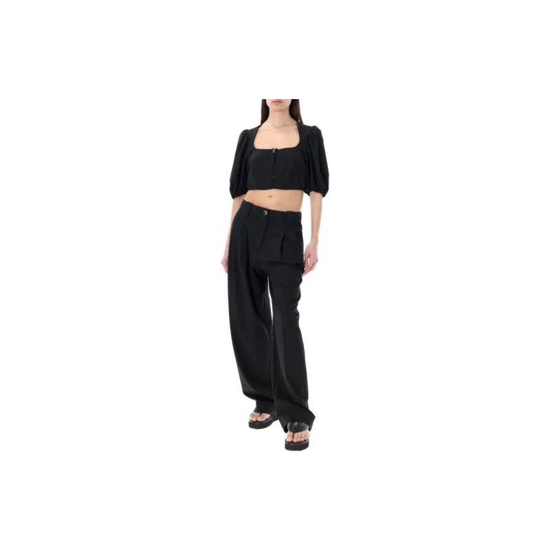 GANNI Puff Sleeved Cropped Top-1