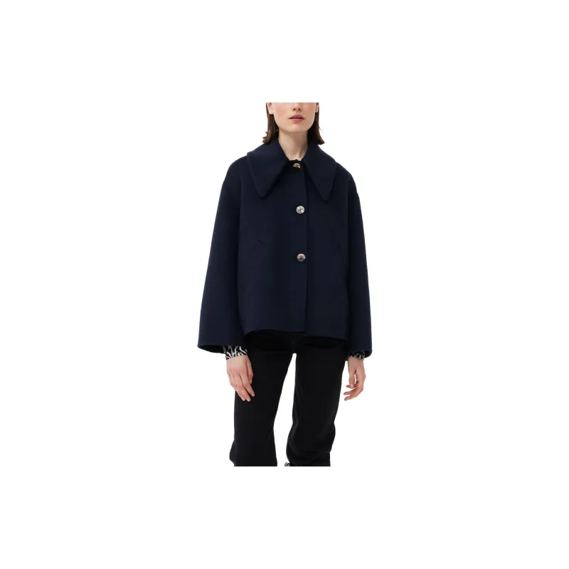 GANNI Blue Wool Wide Collar Jacket Jackets Coats Women's Marine Blue-4