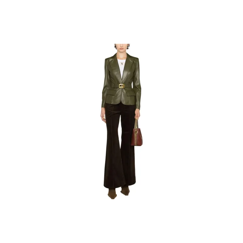 Elisabetta Franchi Leather Jackets Women's Dark Green-1