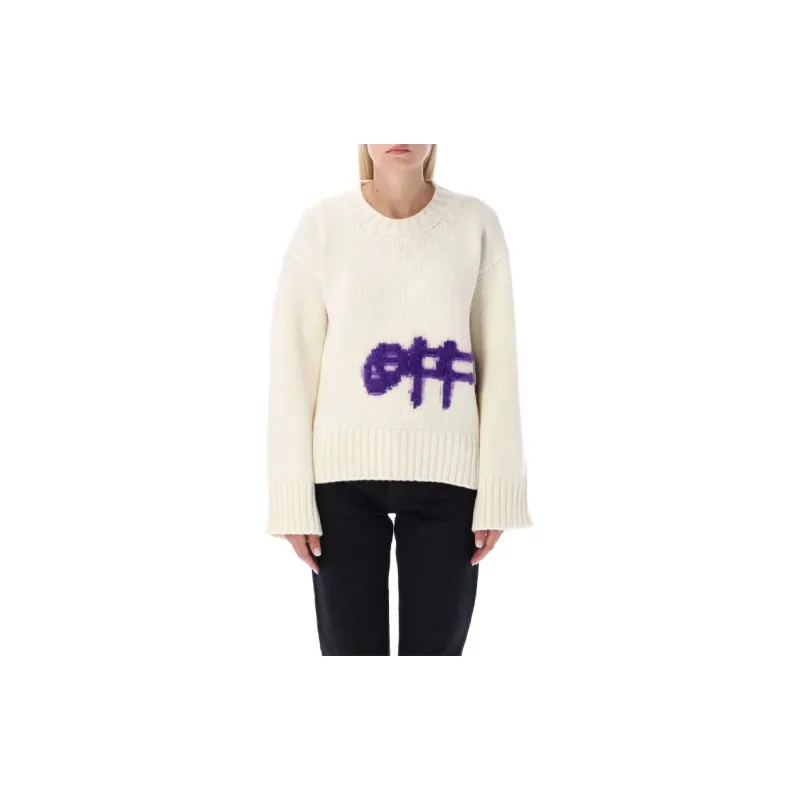 OFF WHITE Logo Intarsia Crewneck White/Purple-3