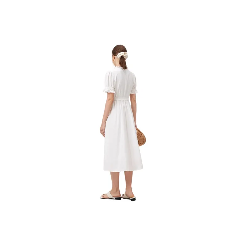 HDFULERN Short Sleeved Dress Women's White-2