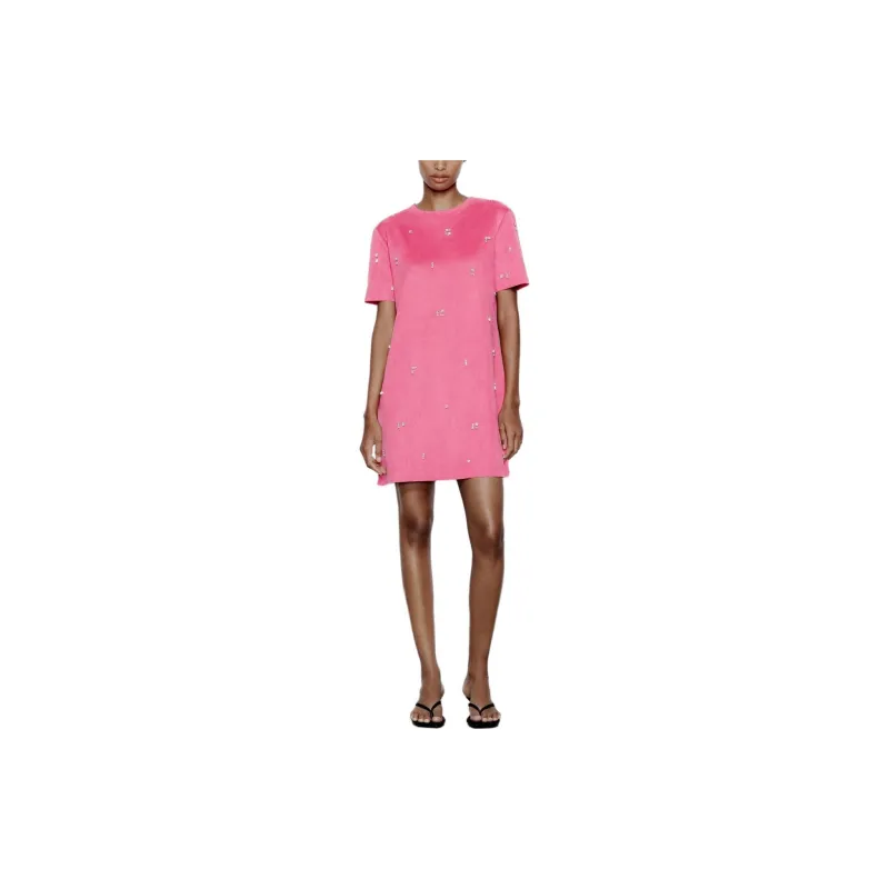 ZARA Short-Sleeved Dresses Women's Dark Purple Red-1