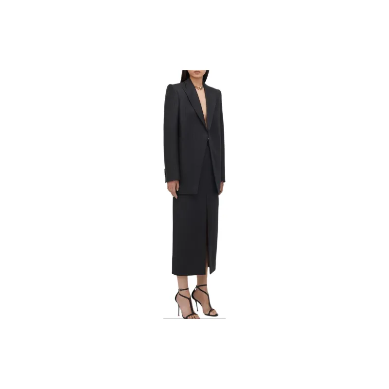 Alexander McQueen Pinstriped Front Slit Pencil Skirt-3