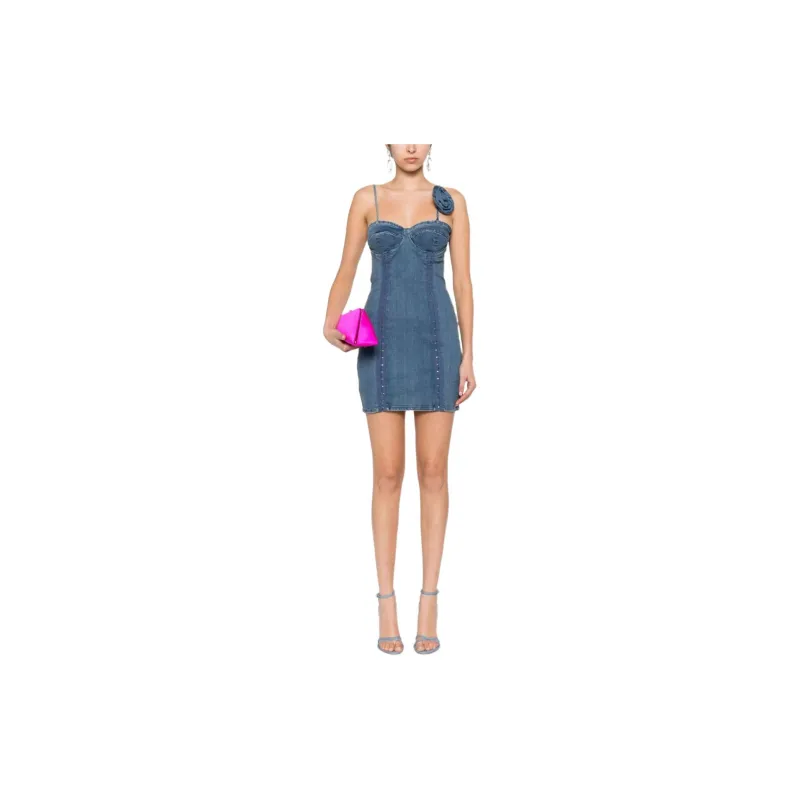 Rotate Floral appliqué Denim Minidress-1