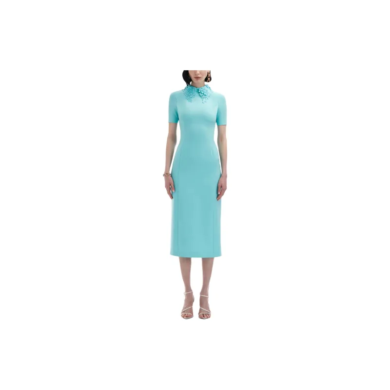 Oscar De La Renta Floral Guipure-collar Midi Dress-1