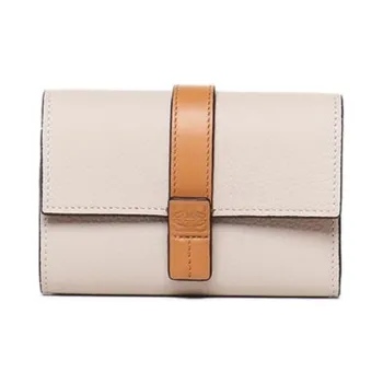LOEWE Calfskin Wallet Small Size Women's Beige & Brown