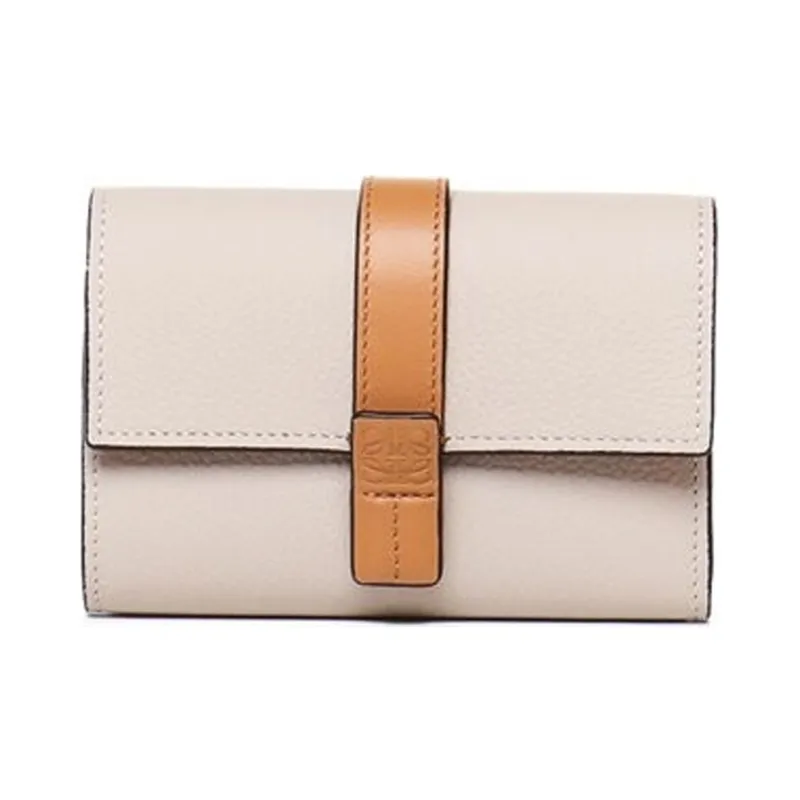 LOEWE Calfskin Wallet Small Size Women's Beige & Brown-0