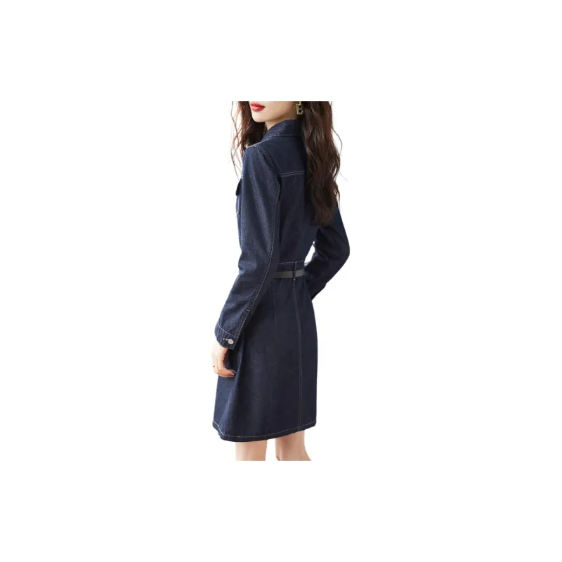 Mo Han Yi Mei Long Sleeved Dress Women's Denim Blue-1