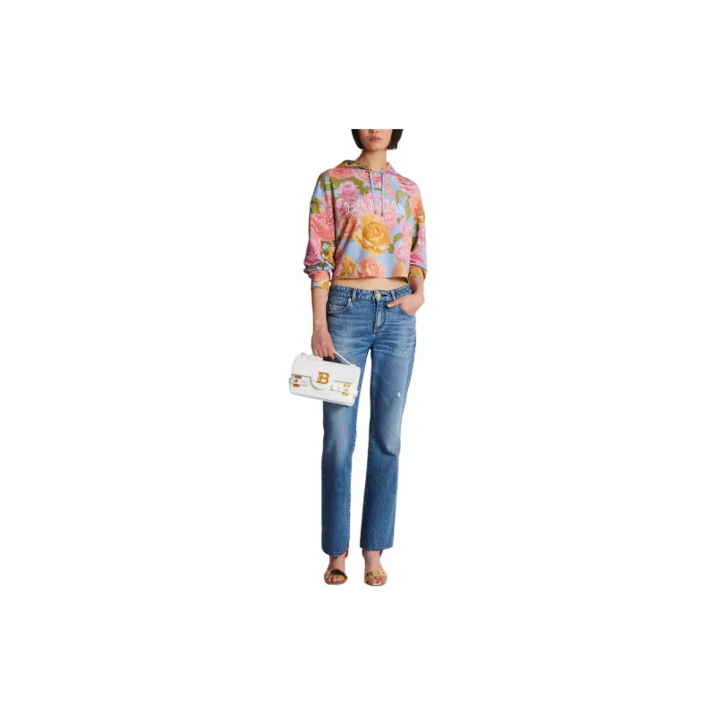 BALMAIN Floral print Cropped Hoodie-1