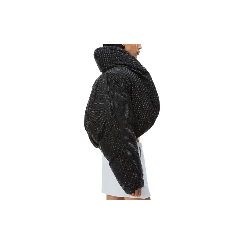 Alexander Wang Crystal Hotfix Cropped Puffer Jacket Jackets Coats Women's Black-3