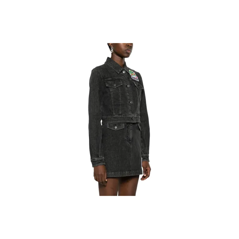 MOSCHINO Cartoon appliqué Cropped Denim Jacket-2