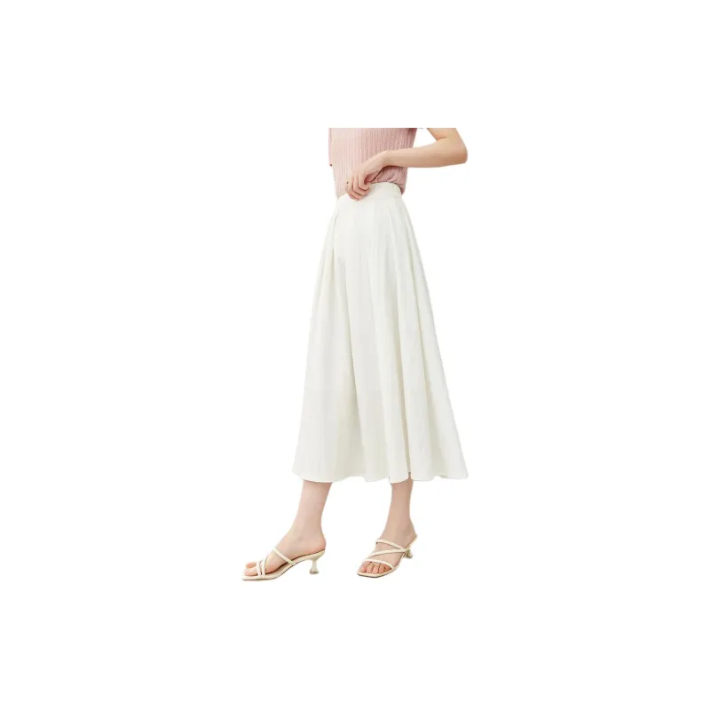 VIMLY Casual Long Skirt Women's White-4
