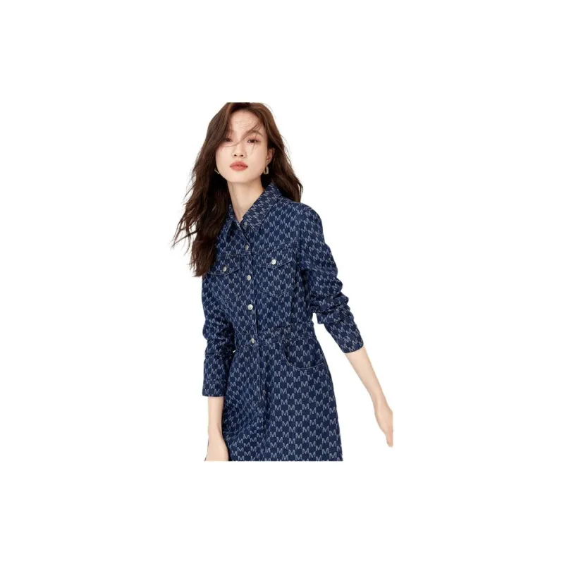 Mo Han Yi Mei Long Sleeved Dress Women's Denim Blue-3