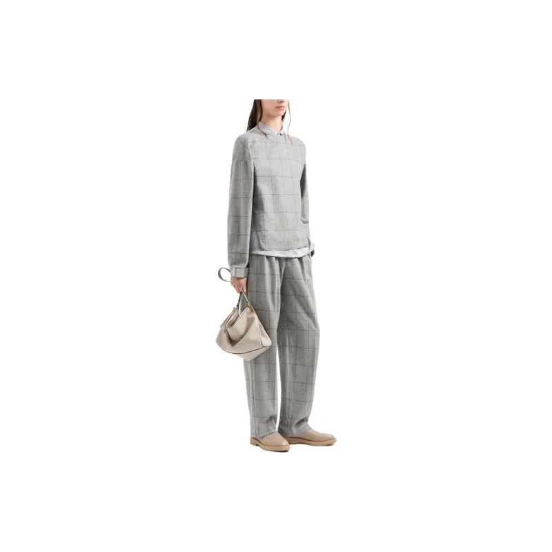 EMPORIO ARMANI Boat neck Jumper In Wool blend Flannel With Oversize Check-3