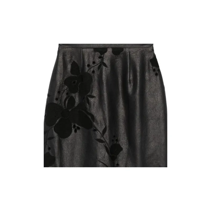 ELIE SAAB Embroidered Faux leather Maxi Skirt-2