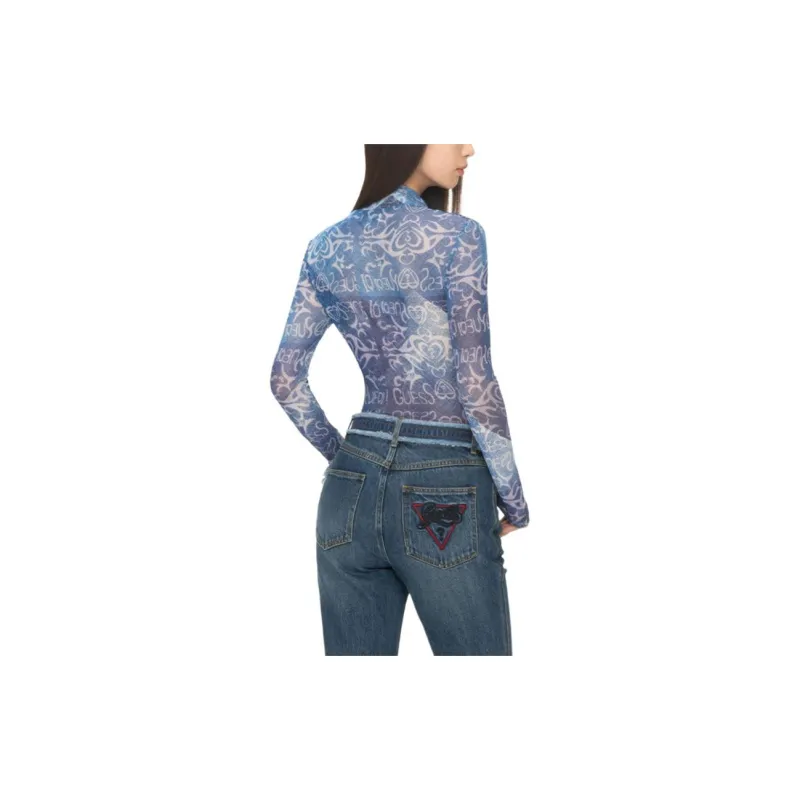 GUESS x YUEQI QI T-Shirt Women's Blue Print-2
