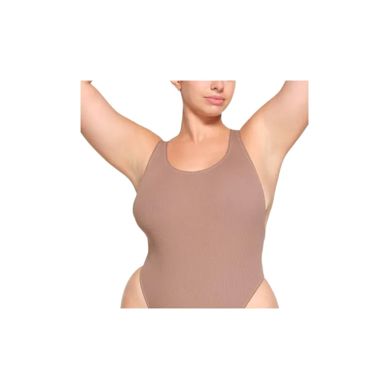 SKIMS COTTON RIB PICOT TANK BODYSUIT Bodysuits Women's UMBER/Brown-1