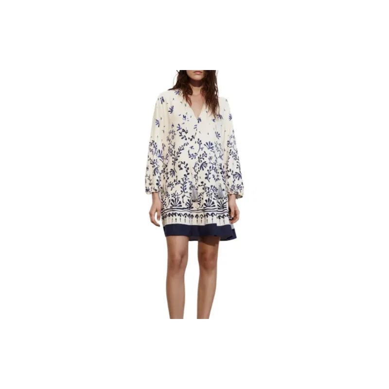 ZARA Long Sleeved Dress Women's Blue-2