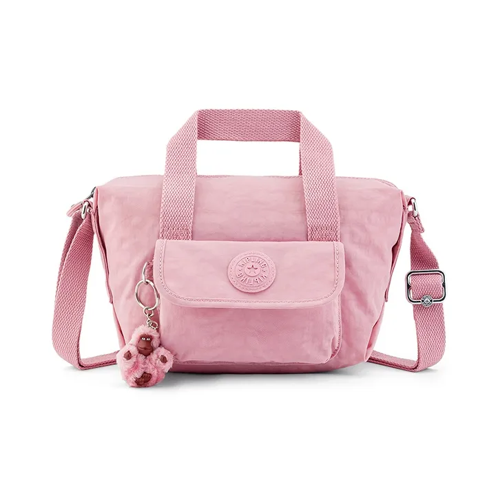 Kipling Polyamide, Travel Commute One Shoulder Handbag Small Size Unisex Soft Pink/Dark Gray-0